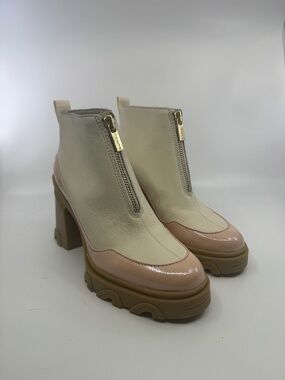 Sorel Brex Heel Zip Waterproof Leather Ankle Boots Women's Size 7.5 Beige Pink